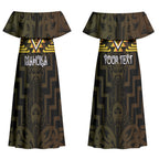 Aotearoa Atua Mahuika Personalised Couples Matching Off Shoulder Maxi Dress and Long Sleeve Button Shirt Maori Goddess Of Fire Taniko Motifs