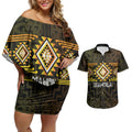 Aotearoa Atua Mahuika Personalised Couples Matching Off Shoulder Short Dress and Hawaiian Shirt Maori Goddess Of Fire Taniko Motifs