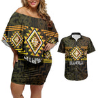 Aotearoa Atua Mahuika Personalised Couples Matching Off Shoulder Short Dress and Hawaiian Shirt Maori Goddess Of Fire Taniko Motifs