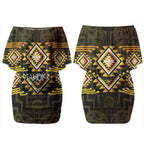 Aotearoa Atua Mahuika Personalised Couples Matching Off Shoulder Short Dress and Hawaiian Shirt Maori Goddess Of Fire Taniko Motifs