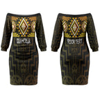 Aotearoa Atua Mahuika Personalised Couples Matching Off The Shoulder Long Sleeve Dress and Hawaiian Shirt Maori Goddess Of Fire Taniko Motifs