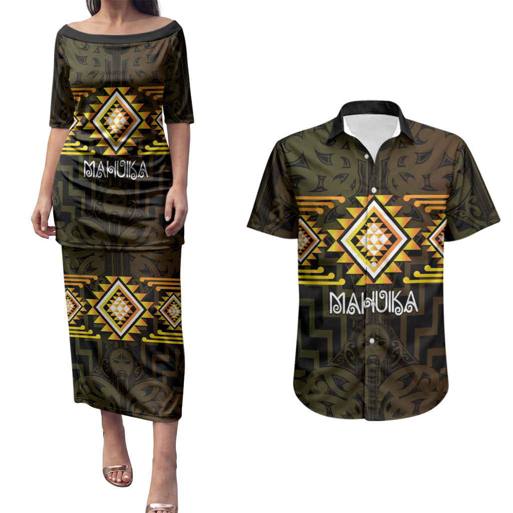 Aotearoa Atua Mahuika Personalised Couples Matching Puletasi and Hawaiian Shirt Maori Goddess Of Fire Taniko Motifs