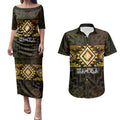 Aotearoa Atua Mahuika Personalised Couples Matching Puletasi and Hawaiian Shirt Maori Goddess Of Fire Taniko Motifs