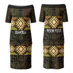Aotearoa Atua Mahuika Personalised Couples Matching Puletasi and Long Sleeve Button Shirt Maori Goddess Of Fire Taniko Motifs