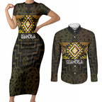 Aotearoa Atua Mahuika Personalised Couples Matching Short Sleeve Bodycon Dress and Long Sleeve Button Shirt Maori Goddess Of Fire Taniko Motifs