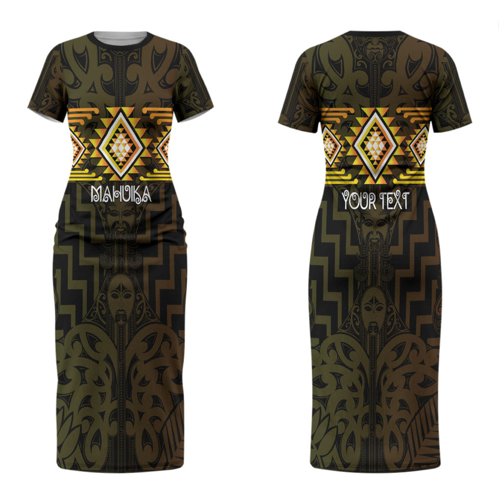 Aotearoa Atua Mahuika Personalised Couples Matching Short Sleeve Bodycon Dress and Long Sleeve Button Shirt Maori Goddess Of Fire Taniko Motifs