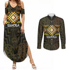 Aotearoa Atua Mahuika Personalised Couples Matching Summer Maxi Dress and Long Sleeve Button Shirt Maori Goddess Of Fire Taniko Motifs