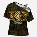 Aotearoa Atua Mahuika Personalised Cross Shoulder Shirt Maori Goddess Of Fire Taniko Motifs