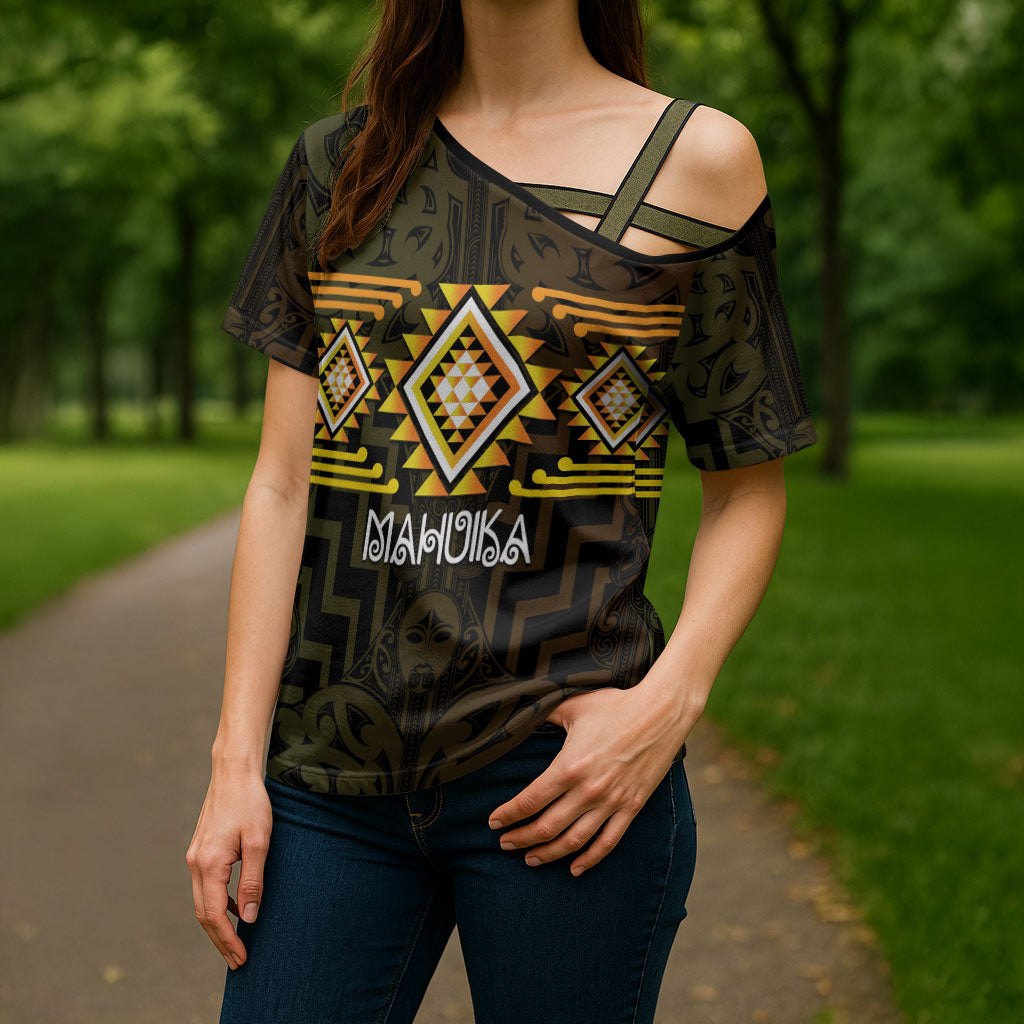 Aotearoa Atua Mahuika Personalised Cross Shoulder Shirt Maori Goddess Of Fire Taniko Motifs