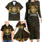 Aotearoa Atua Mahuika Personalised Family Matching Long Sleeve Bodycon Dress and Hawaiian Shirt Maori Goddess Of Fire Taniko Motifs