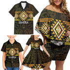 Aotearoa Atua Mahuika Personalised Family Matching Off Shoulder Short Dress and Hawaiian Shirt Maori Goddess Of Fire Taniko Motifs