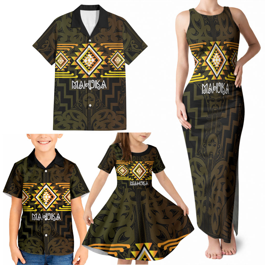 Aotearoa Atua Mahuika Personalised Family Matching Tank Maxi Dress and Hawaiian Shirt Maori Goddess Of Fire Taniko Motifs