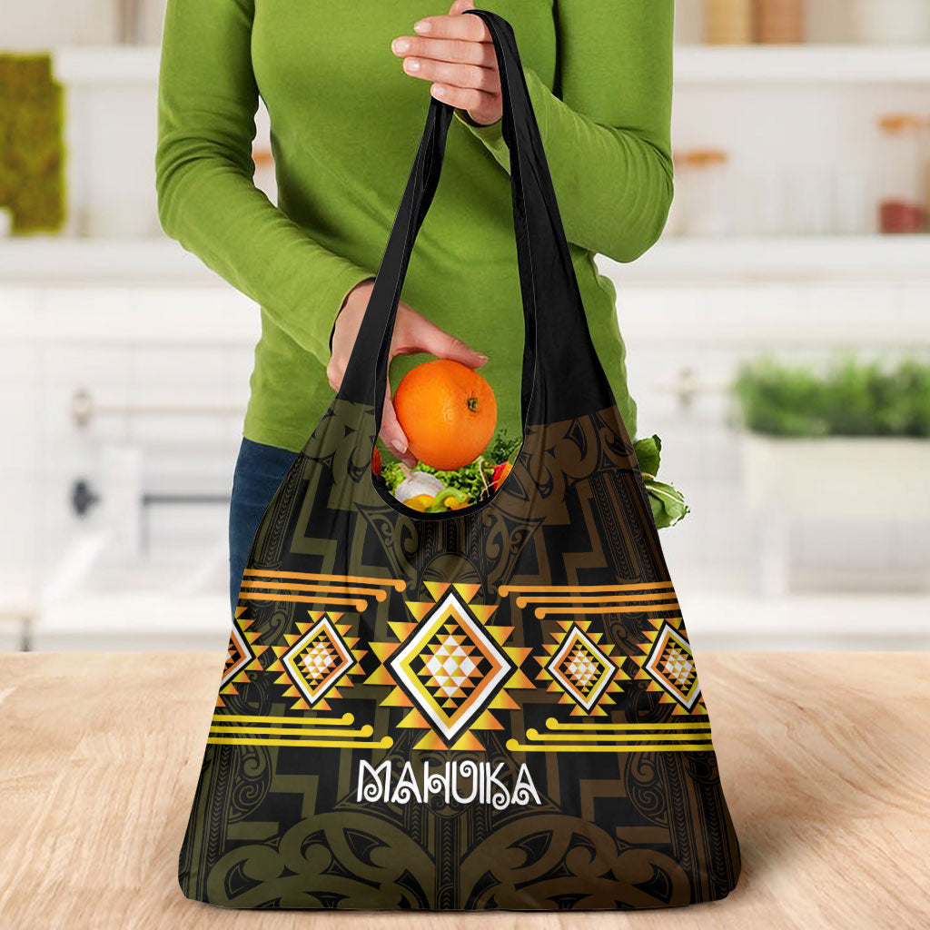 Aotearoa Atua Mahuika Grocery Bag Maori Goddess Of Fire Taniko Motifs