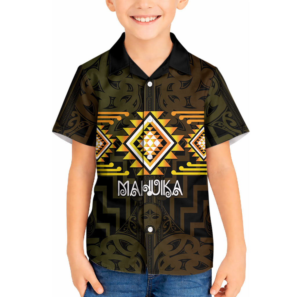 Aotearoa Atua Mahuika Personalised Kid Hawaiian Shirt Maori Goddess Of Fire Taniko Motifs
