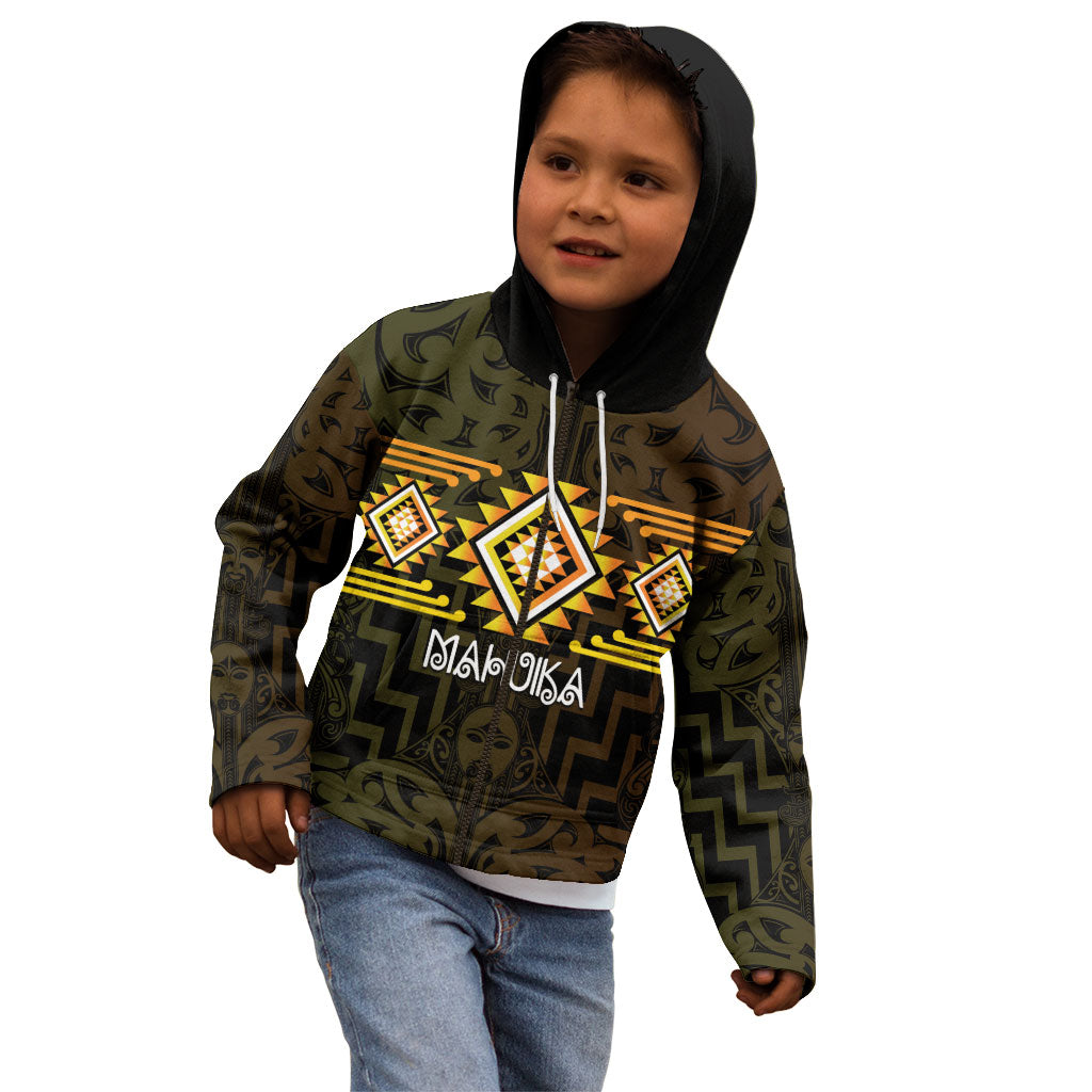 Aotearoa Atua Mahuika Personalised Kid Hoodie Maori Goddess Of Fire Taniko Motifs