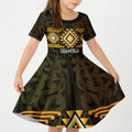 Aotearoa Atua Mahuika Personalised Kid Short Sleeve Dress Maori Goddess Of Fire Taniko Motifs