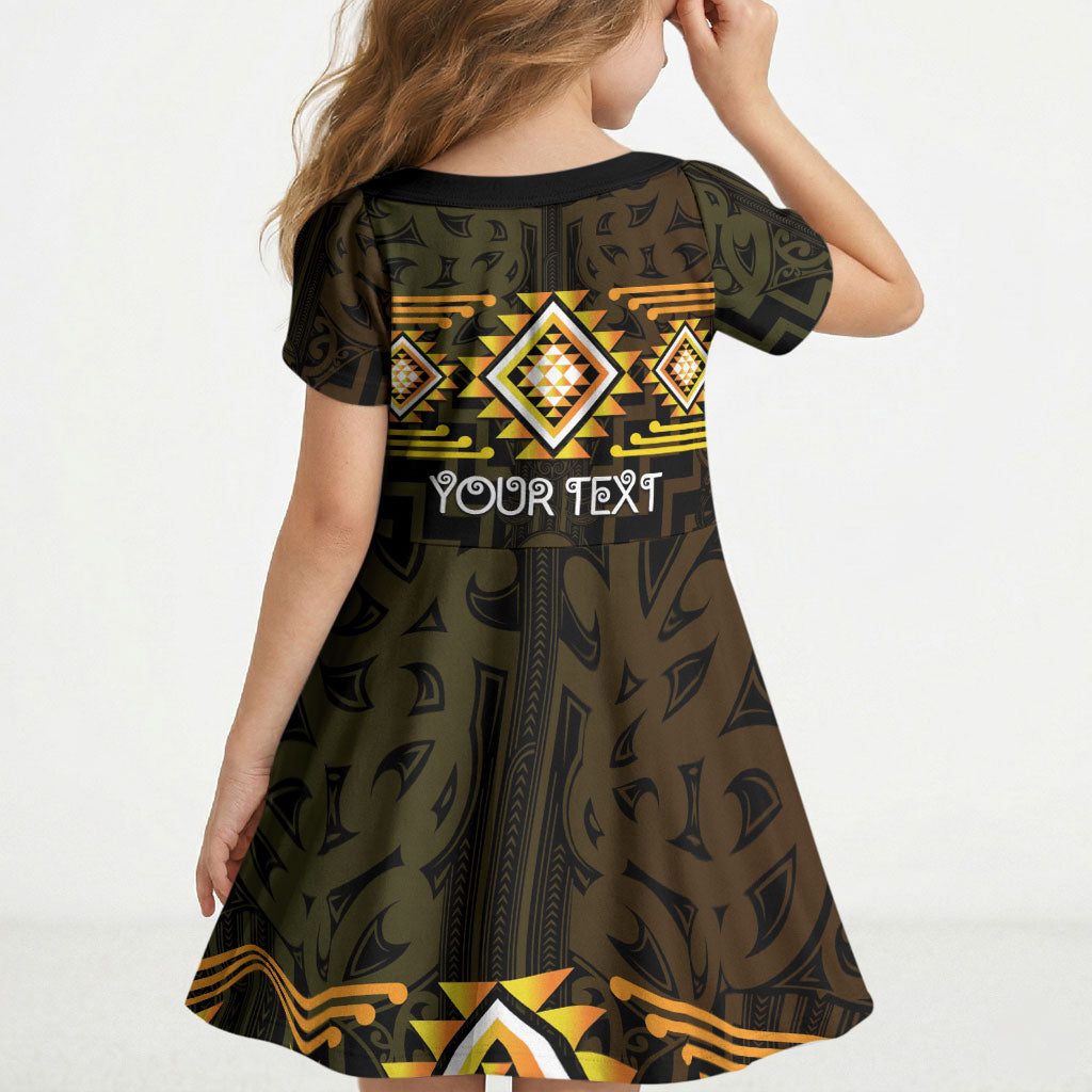 Aotearoa Atua Mahuika Personalised Kid Short Sleeve Dress Maori Goddess Of Fire Taniko Motifs