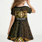 Aotearoa Atua Mahuika Personalised Kid Short Sleeve Dress Maori Goddess Of Fire Taniko Motifs