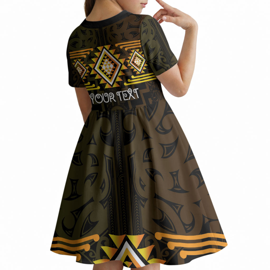Aotearoa Atua Mahuika Personalised Kid Short Sleeve Dress Maori Goddess Of Fire Taniko Motifs