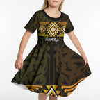 Aotearoa Atua Mahuika Personalised Kid Short Sleeve Dress Maori Goddess Of Fire Taniko Motifs