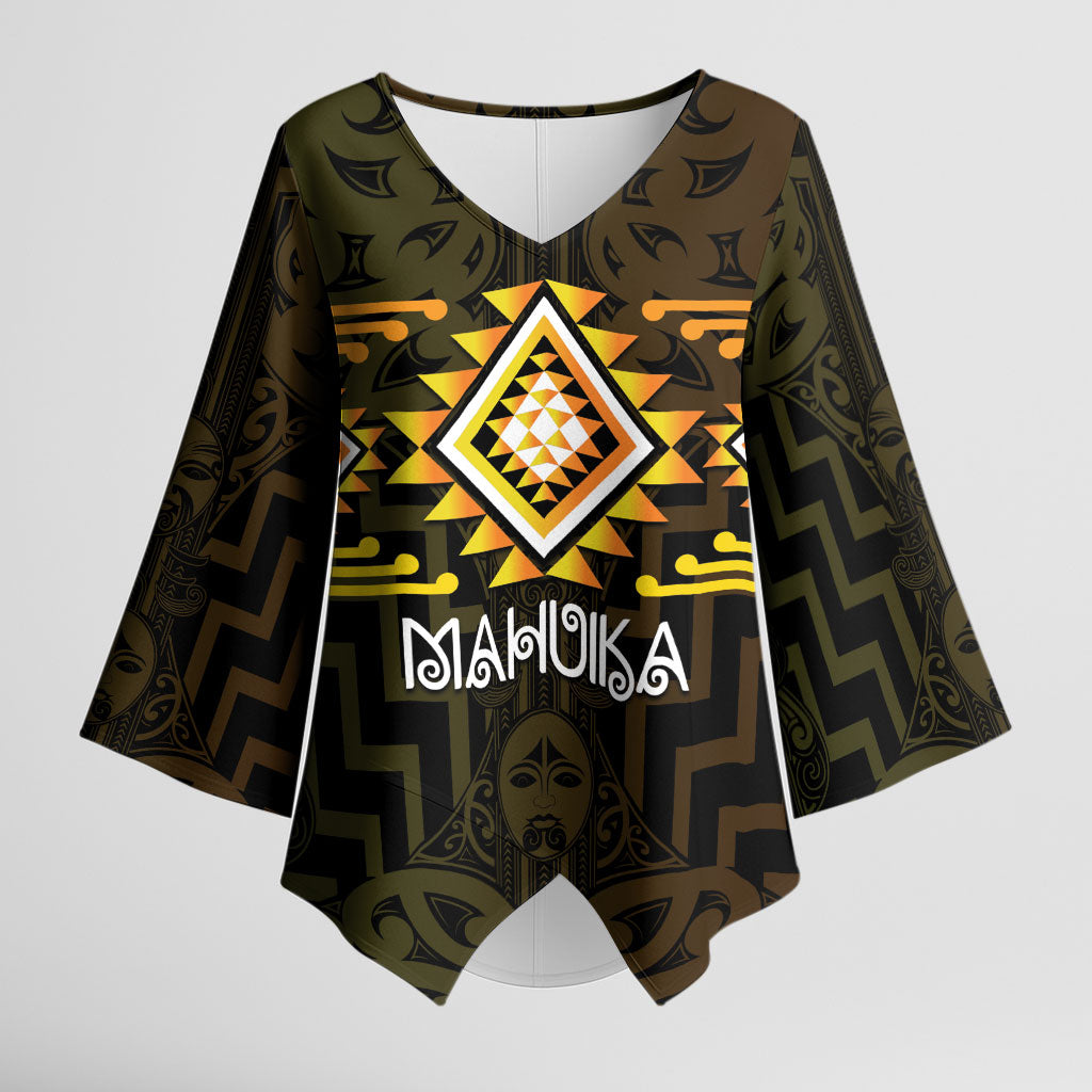 Aotearoa Atua Mahuika Personalised Kimono Sleeve Blouse Maori Goddess Of Fire Taniko Motifs