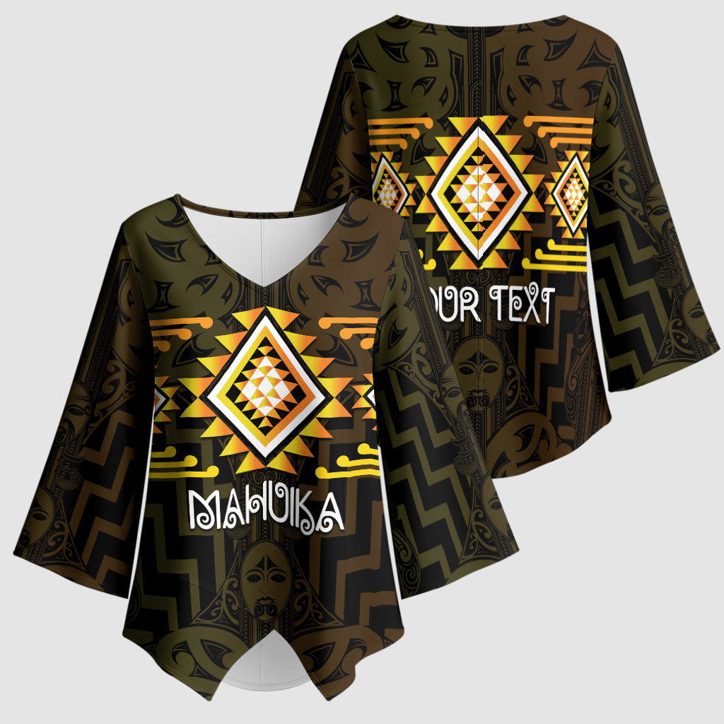 Aotearoa Atua Mahuika Personalised Kimono Sleeve Blouse Maori Goddess Of Fire Taniko Motifs