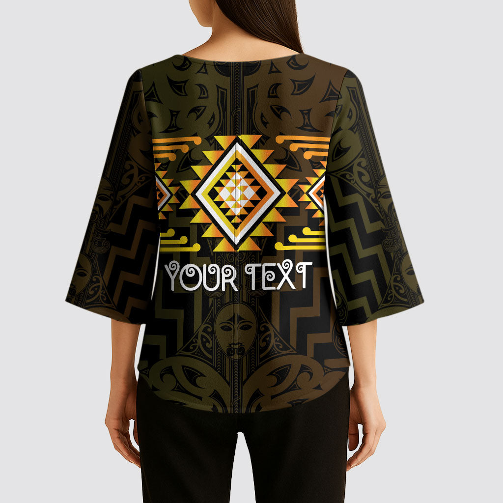 Aotearoa Atua Mahuika Personalised Kimono Sleeve Blouse Maori Goddess Of Fire Taniko Motifs