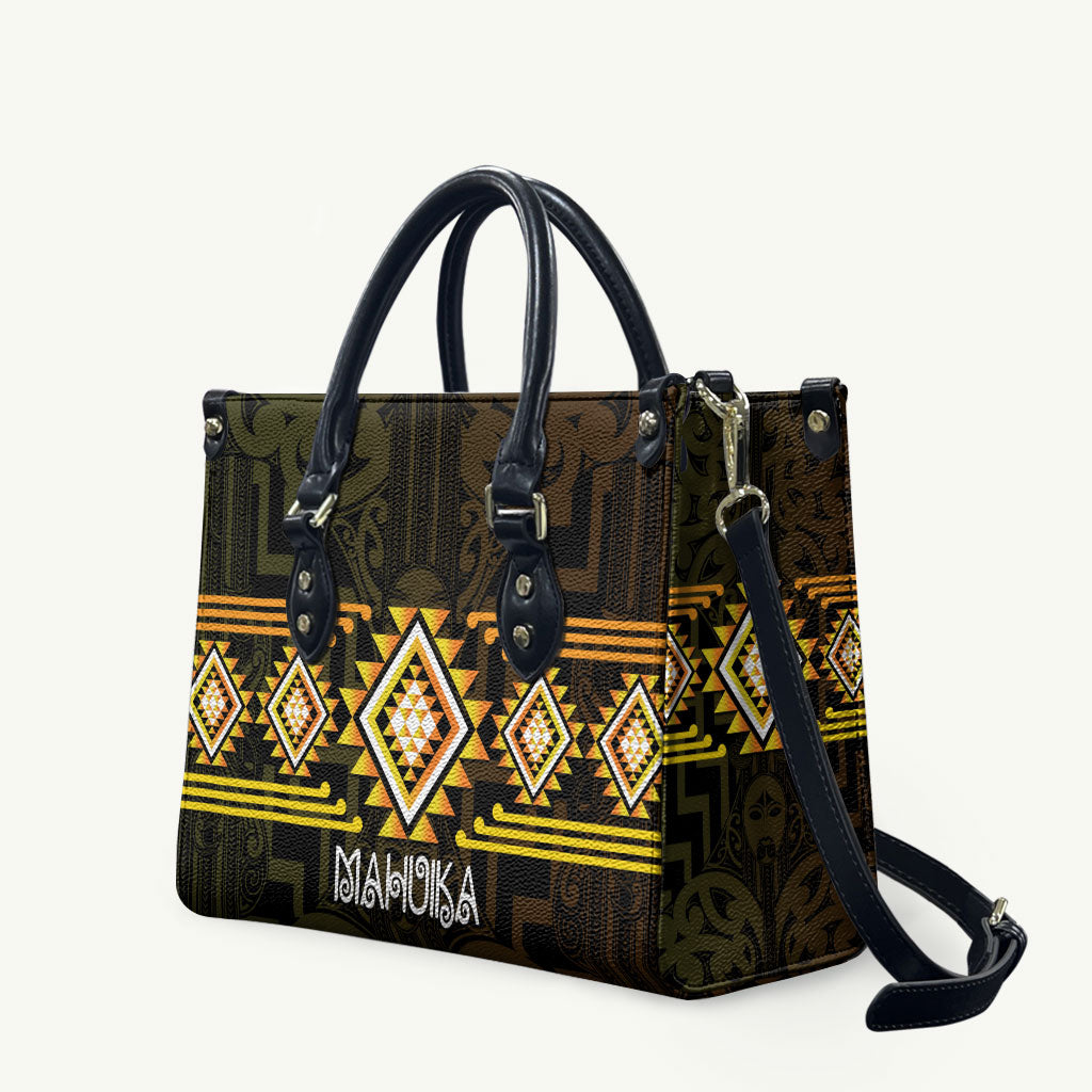 Aotearoa Atua Mahuika Leather Bag Maori Goddess Of Fire Taniko Motifs