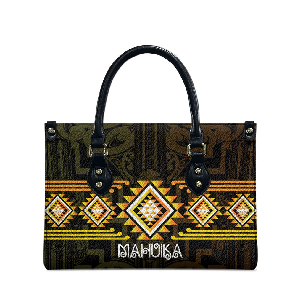 Aotearoa Atua Mahuika Leather Bag Maori Goddess Of Fire Taniko Motifs