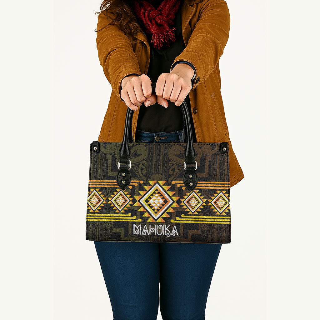 Aotearoa Atua Mahuika Leather Bag Maori Goddess Of Fire Taniko Motifs