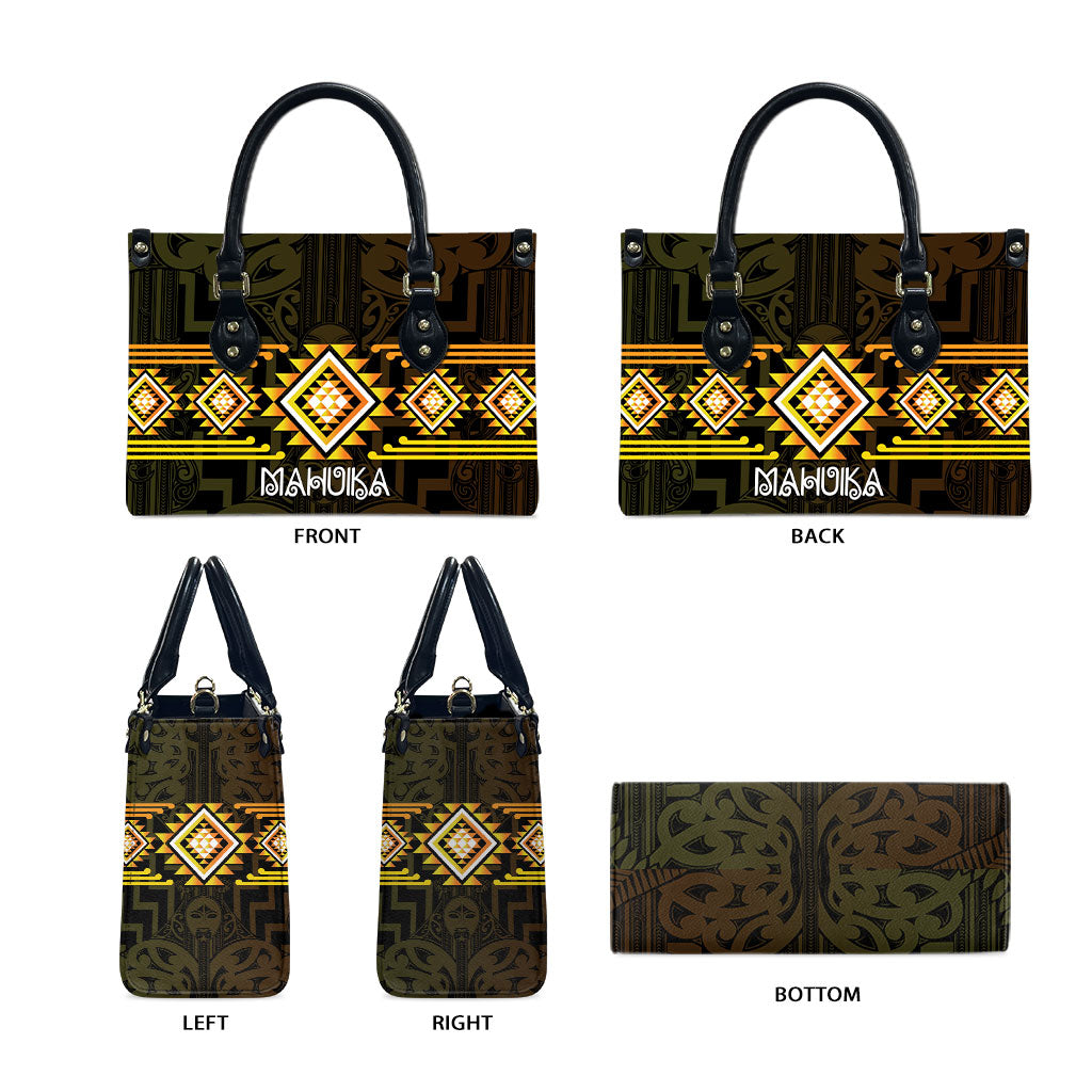 Aotearoa Atua Mahuika Leather Bag Maori Goddess Of Fire Taniko Motifs