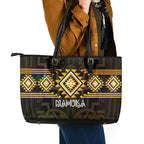 Aotearoa Atua Mahuika Leather Tote Bag Maori Goddess Of Fire Taniko Motifs