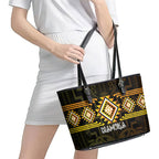 Aotearoa Atua Mahuika Leather Tote Bag Maori Goddess Of Fire Taniko Motifs