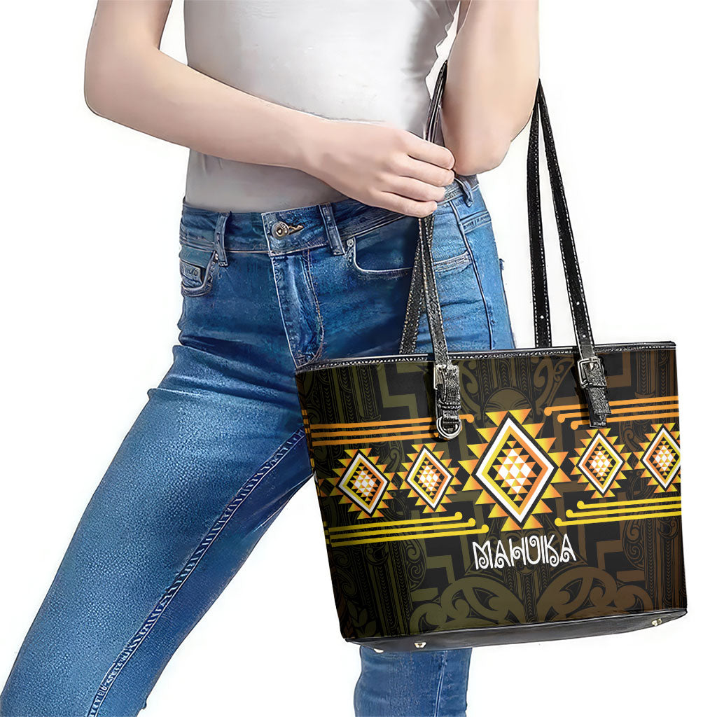 Aotearoa Atua Mahuika Leather Tote Bag Maori Goddess Of Fire Taniko Motifs