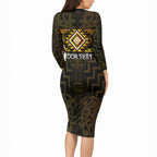 Aotearoa Atua Mahuika Personalised Long Sleeve Bodycon Dress Maori Goddess Of Fire Taniko Motifs