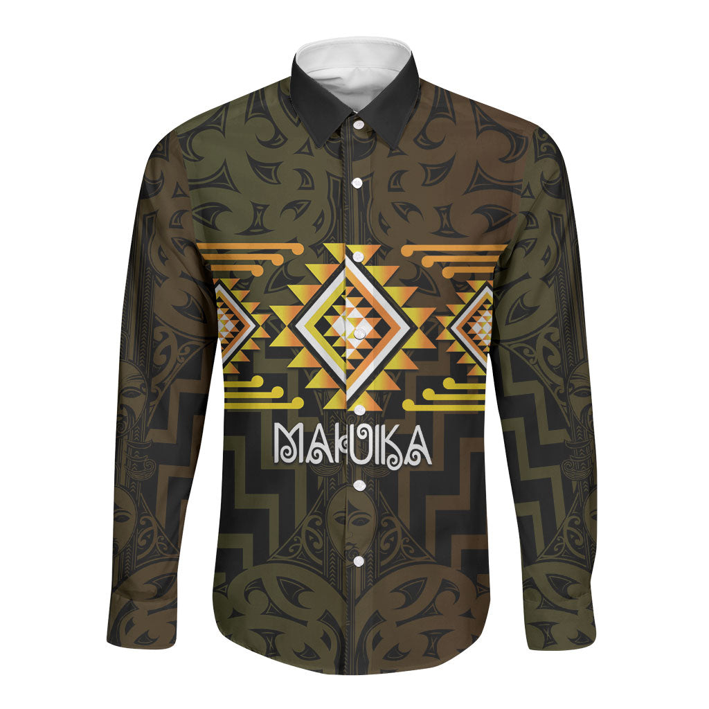 Aotearoa Atua Mahuika Personalised Long Sleeve Button Shirt Maori Goddess Of Fire Taniko Motifs