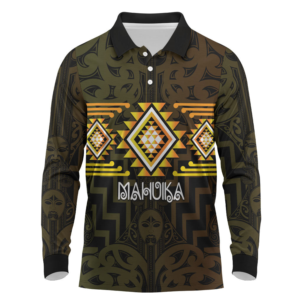 Aotearoa Atua Mahuika Personalised Long Sleeve Polo Shirt Maori Goddess Of Fire Taniko Motifs