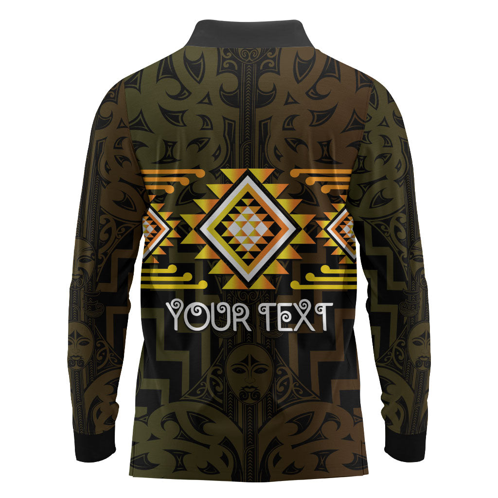 Aotearoa Atua Mahuika Personalised Long Sleeve Polo Shirt Maori Goddess Of Fire Taniko Motifs