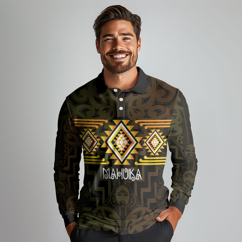 Aotearoa Atua Mahuika Personalised Long Sleeve Polo Shirt Maori Goddess Of Fire Taniko Motifs