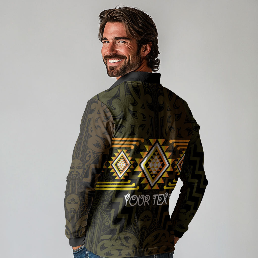 Aotearoa Atua Mahuika Personalised Long Sleeve Polo Shirt Maori Goddess Of Fire Taniko Motifs