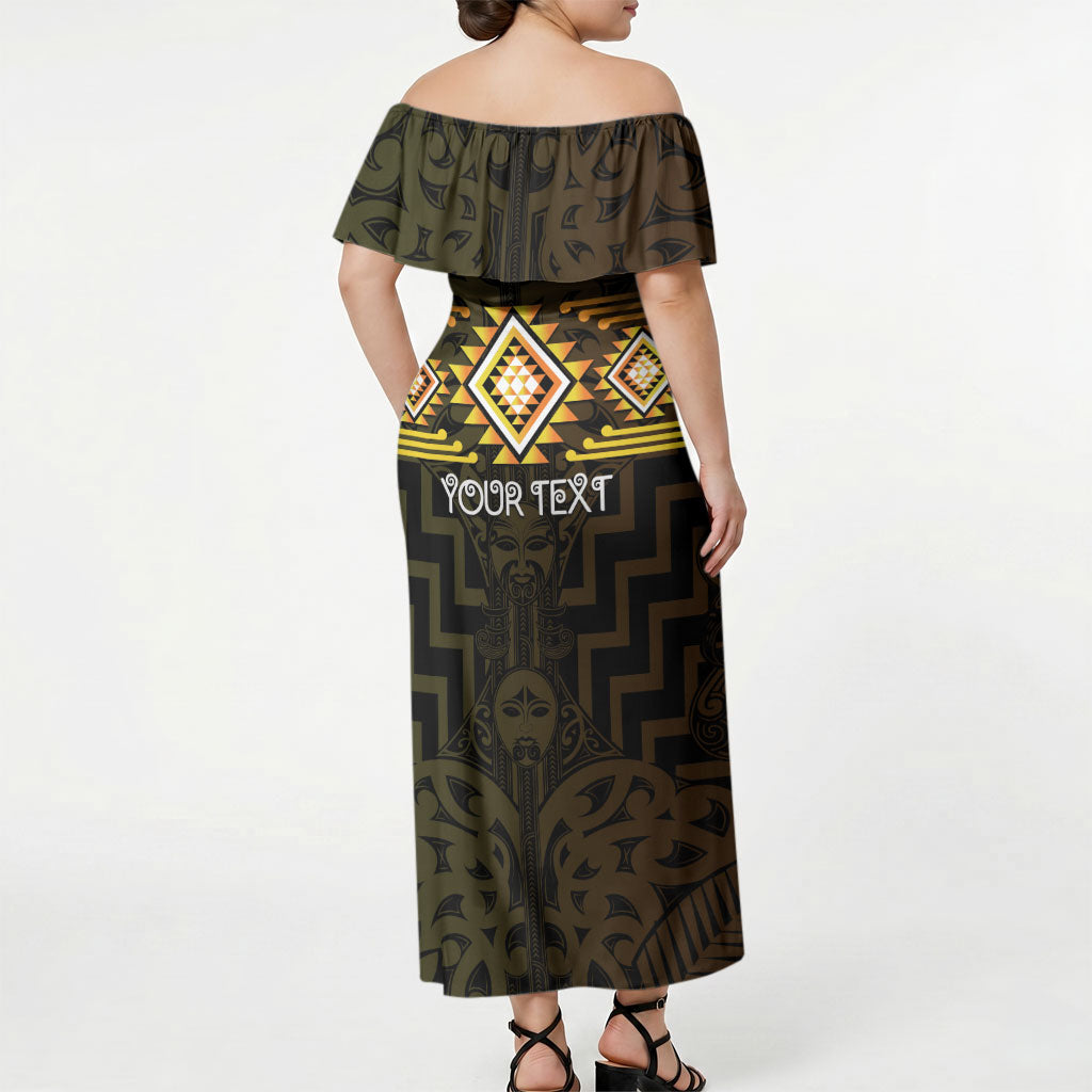 Aotearoa Atua Mahuika Personalised Off Shoulder Maxi Dress Maori Goddess Of Fire Taniko Motifs