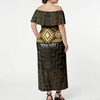 Aotearoa Atua Mahuika Personalised Off Shoulder Maxi Dress Maori Goddess Of Fire Taniko Motifs