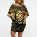 Aotearoa Atua Mahuika Personalised Off Shoulder Short Dress Maori Goddess Of Fire Taniko Motifs