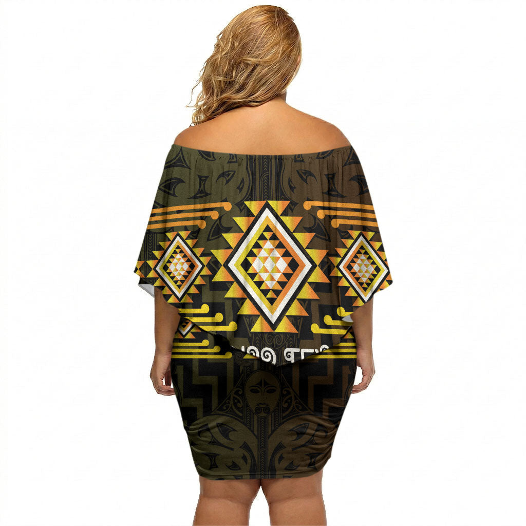 Aotearoa Atua Mahuika Personalised Off Shoulder Short Dress Maori Goddess Of Fire Taniko Motifs