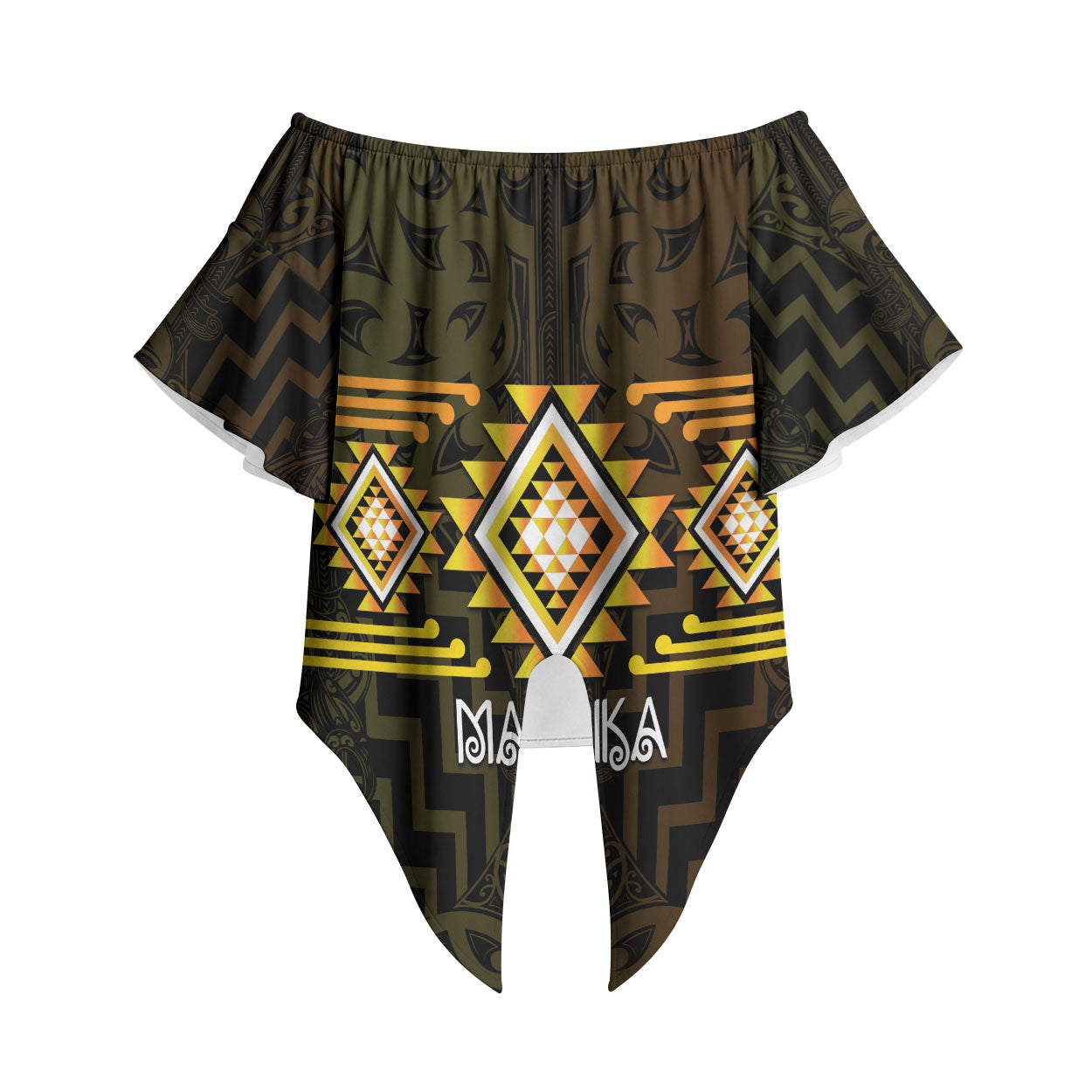 Aotearoa Atua Mahuika Personalised Off Shoulder Wrap Waist Top Maori Goddess Of Fire Taniko Motifs