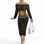 Aotearoa Atua Mahuika Personalised Off The Shoulder Long Sleeve Dress Maori Goddess Of Fire Taniko Motifs