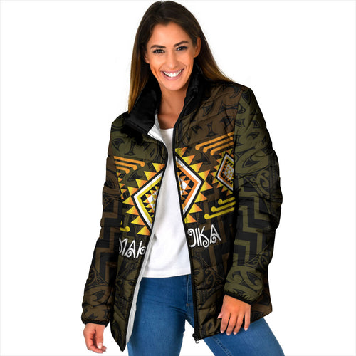 Aotearoa Atua Mahuika Personalised Padded Jacket Maori Goddess Of Fire Taniko Motifs
