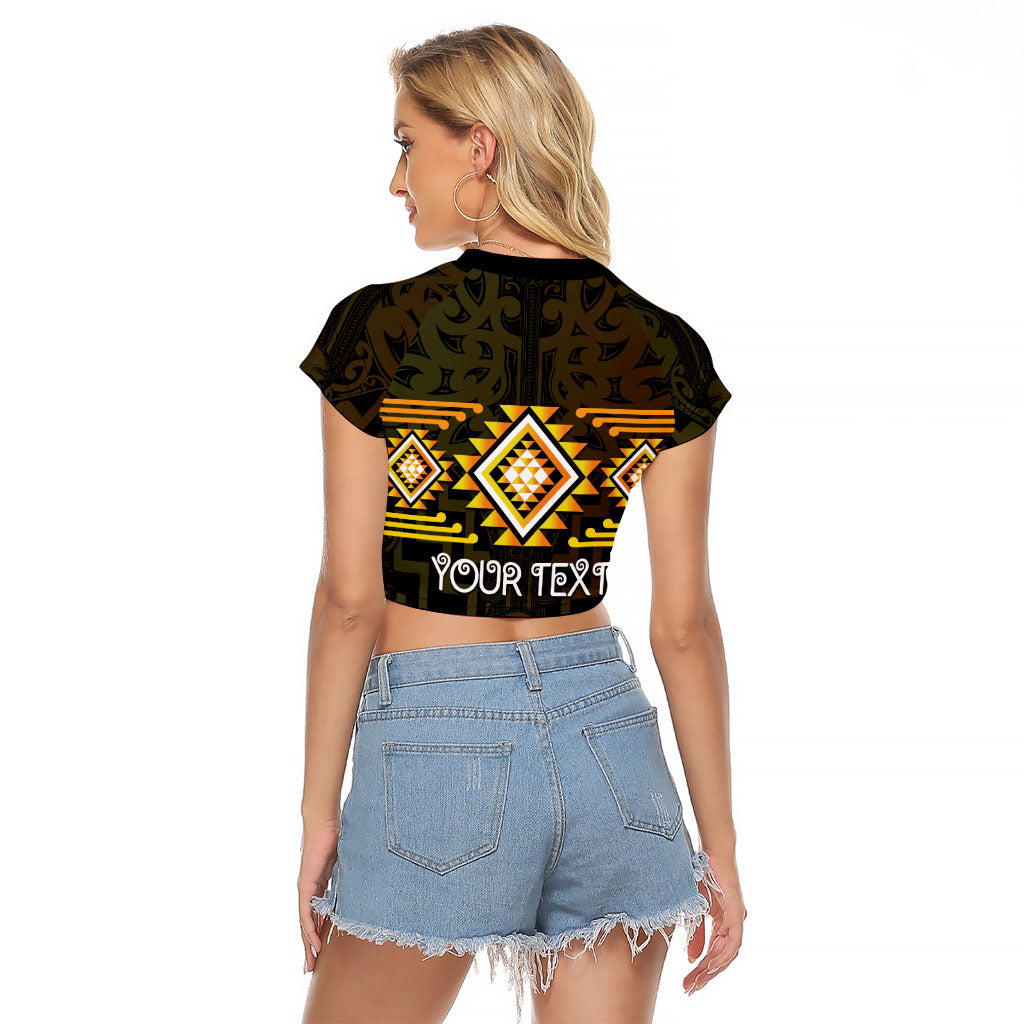 Aotearoa Atua Mahuika Personalised Raglan Cropped T Shirt Maori Goddess Of Fire Taniko Motifs