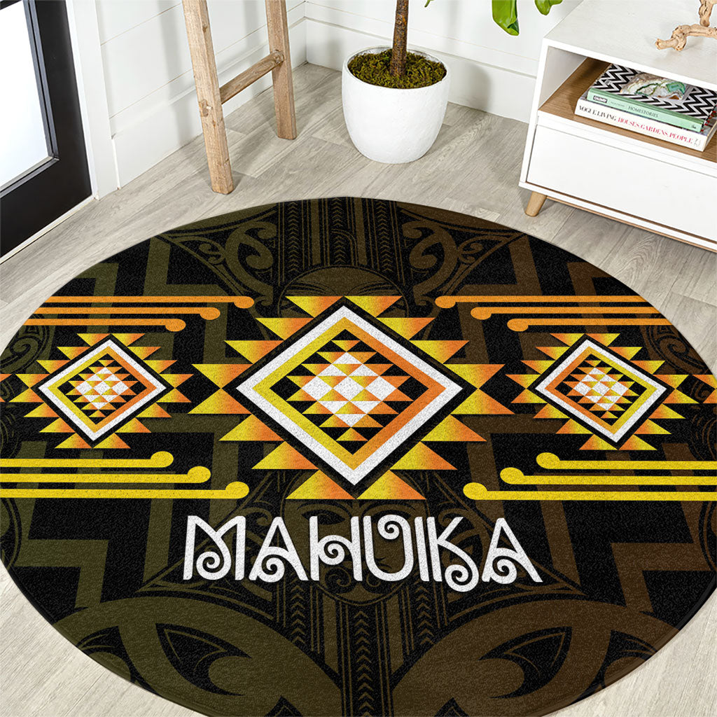 Aotearoa Atua Mahuika Round Carpet Maori Goddess Of Fire Taniko Motifs