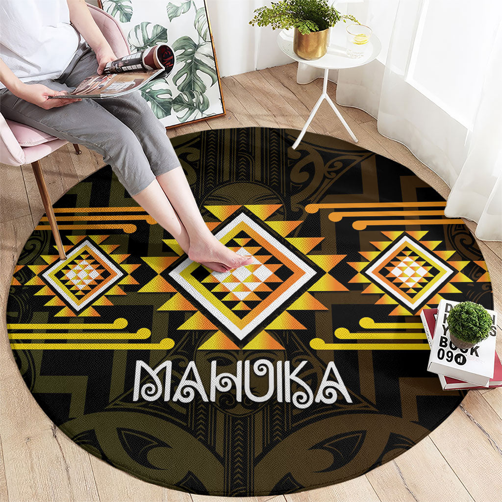 Aotearoa Atua Mahuika Round Carpet Maori Goddess Of Fire Taniko Motifs